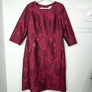 Lily & Taylor Dress Red Maroon Floral Jacquard Women’s 14